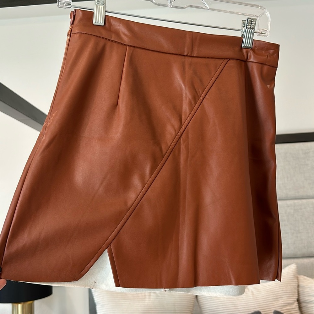 Faux leather camel colored skirt